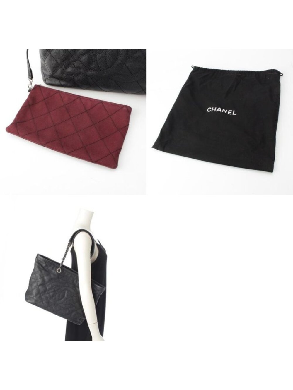 Chanel Caviar Leather Quilted Chain Shopping Tote Bag Black - Picture 10 of 10